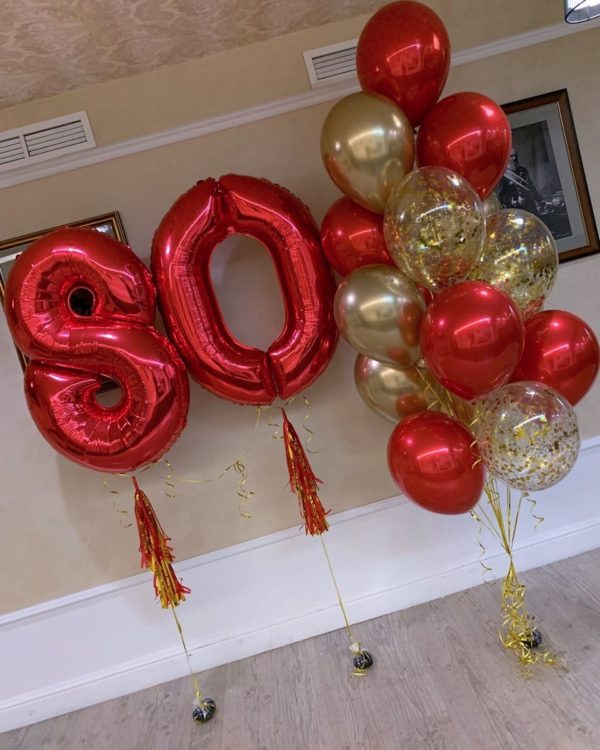 Композиция из шаров, надутых гелием, на день рождения 80 лет – «Яркий юбилей»
