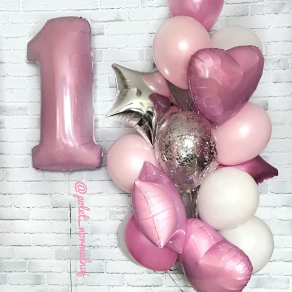 Набор шаров на день рождения 1 год – «Оттенки розового»