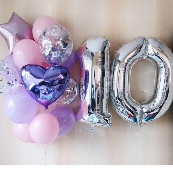 Облако из воздушных шариков на день рождения 10 лет – «Сиреневые грезы»