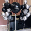 Композиция из двух облаков шаров и большого шара на день рождения «Черный мрамор»