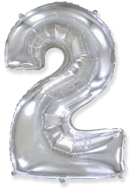 Фольгированный шарик на праздник детям и взрослым «Цифра 2»,серебро 102 см