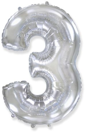 Надувной шарик на праздник детям и взрослым «Цифра 3», серебряный 102 см