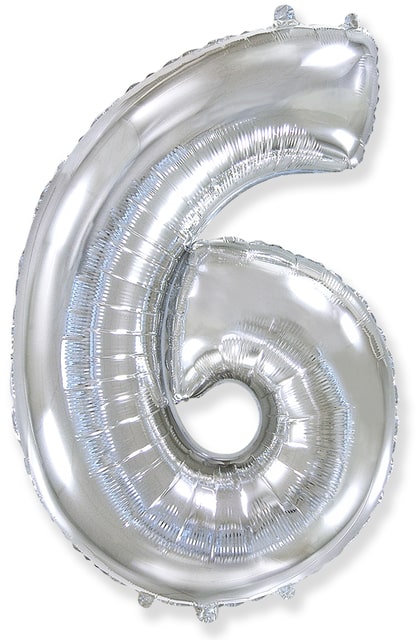 Фольгированный шарик для детского и взрослого праздника «Цифра 6», серебро 102 см
