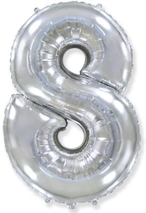 Фольгированный шар для украшения праздника «Цифра 8», серебро 102 см