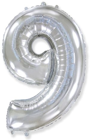 Фольгированный шар для оформления праздника «Цифра 9», серебряная 102 см