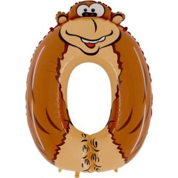 Гелиевый шар-цифра на день рождения «Цифра 0», обезьяна, 102 см