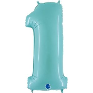 Надувной шарик для оформления праздника «Цифра 1», голубой 102 см