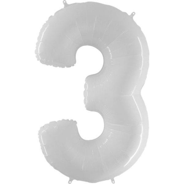 Надувной шар на праздник детям и взрослым «Цифра 3», белый 102 см