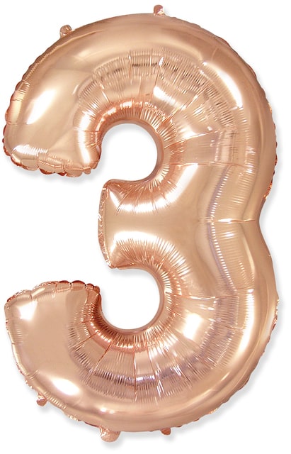 Надувной шар на праздник детям и взрослым «Цифра 3», розовое золото 102 см
