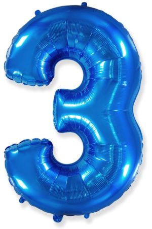 Надувной шар на праздник детям и взрослым «Цифра 3», синий 102 см