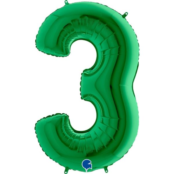 Надувной шар на праздник детям и взрослым «Цифра 3», зеленый 102 см