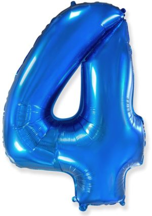 Гелевый шар на праздник «Цифра 4», синий 102 см