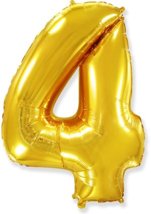 Гелевый шарик на праздник «Цифра 4», золото 102 см