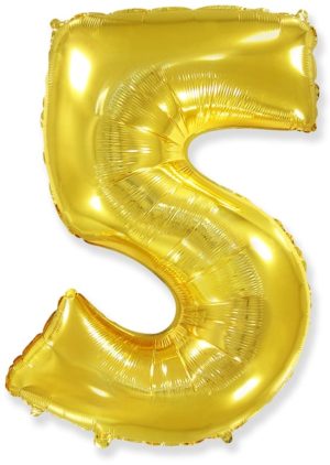 Фольгированный шарик, надутый гелием «Цифра 5», золотой 102 см