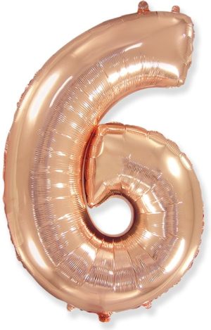 Фольгированный шар для детского и взрослого праздника «Цифра 6», розовое золото 102 см
