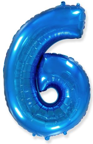 Фольгированный шар для детского и взрослого праздника «Цифра 6», синий 102 см