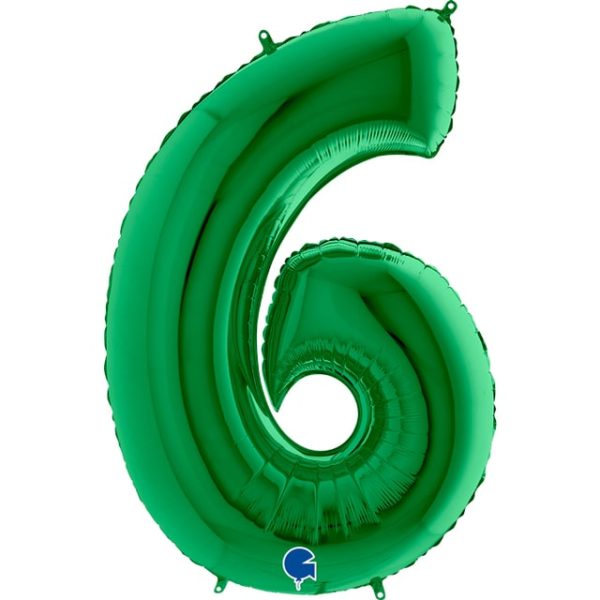 Фольгированный шар для детского и взрослого праздника «Цифра 6», зеленый 102 см