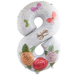 Гелевый шар для украшения праздника в честь 8 Марта «Цифра 8», розы 102 см