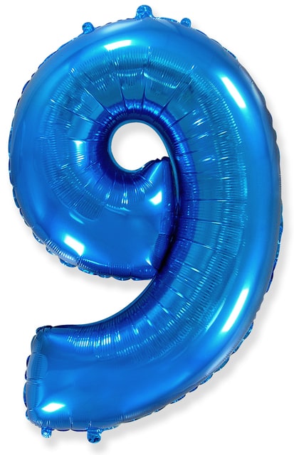 Фольгированный шарик для оформления праздника «Цифра 9», синяя 102 см