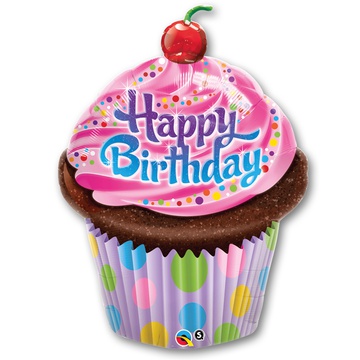 Шар “С днем рождения”, Кекс в розовой глазури 76см