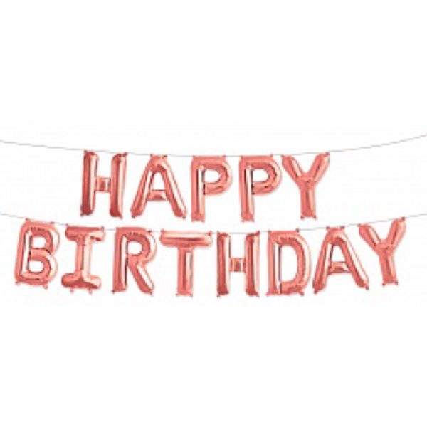Воздушные шарики на день рождения «Happy Birthday», розовое золото