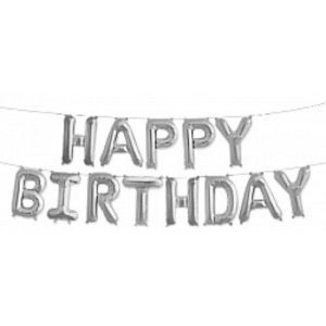 Фольгированные шары с гелием на день рождения «Happy Birthday», серебро