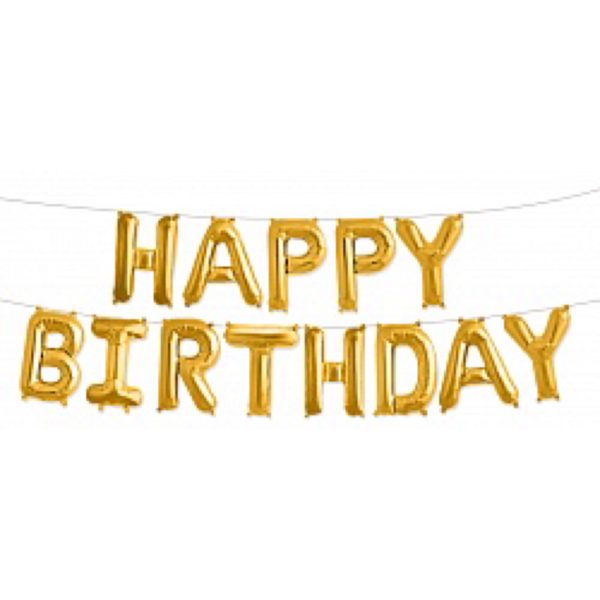 Фольгированная надпись на день рождения «Happy Birthday», золотые