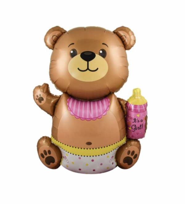Фольгированный шар «Медвежонок для девочки» 94 см на выписку