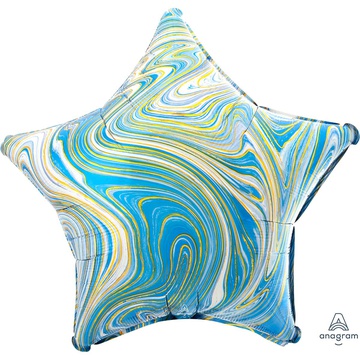 Надувной шар с гелием для праздника «Звезда», голубой мрамор 46 см