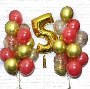 Набор из двух облаков шаров и шара-цифры на день рождения 5 лет – «Красный бархат»