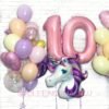 Готовое решение для оформления шарами дня рождения девочки 10 лет – «Радужный единорог»