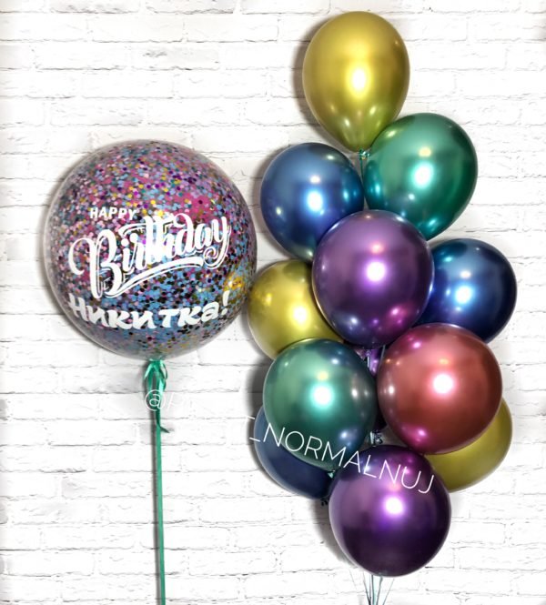 Композиция из латексных шариков и шара с конфетти на день рождения «Блестящий хит»
