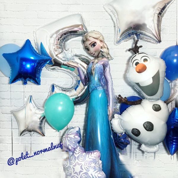 Композиция из воздушных шаров с героями мультфильма на день рождения 5 лет – «Зимняя сказка»