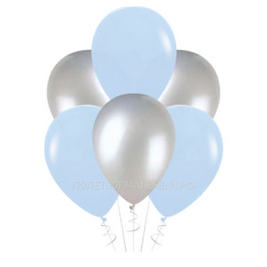 Воздушные шары под потолок «Голубой макарунс и серебро металлик» 35 см