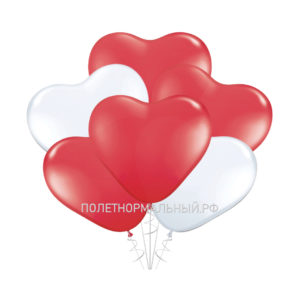 Воздушные шары 10 шт на праздник «Ассорти сердец белый и красный» 30 см