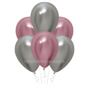 Воздушные шары “Хром серебро и хром розовый” 35см