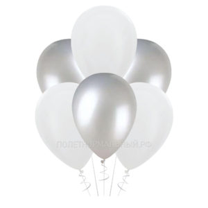 Латексные воздушные шары 10шт «Серебро металлик и белый» 35 см
