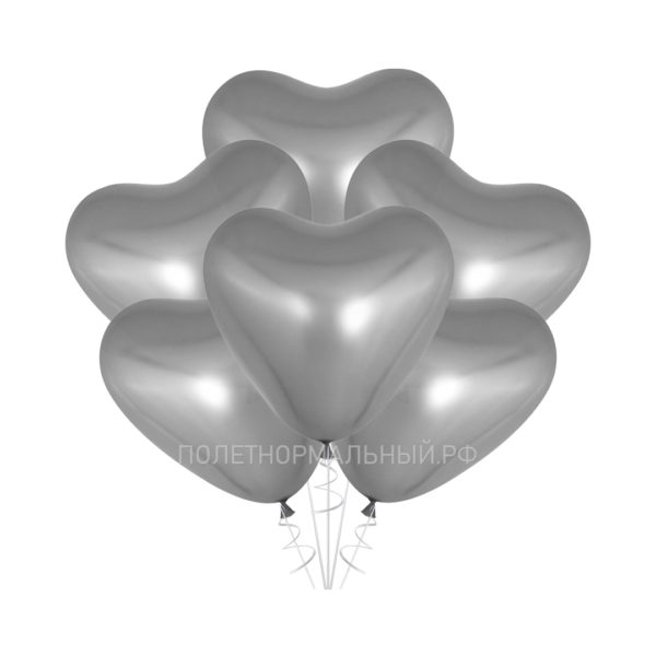 Латексный шар под потолок на праздник «Сердце хром серебро» 30 см