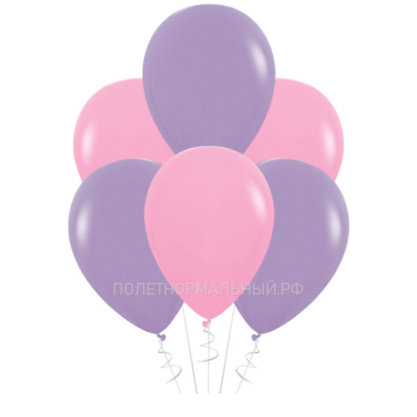 Воздушные шары 10шт под потолок для украшения праздника «Сиреневый и розовый» 35 см