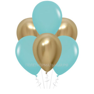 Воздушные шары 10шт на праздник «Золото металлик и тиффани» 35 см