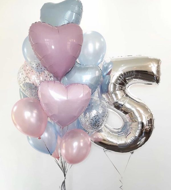 Набор шаров с гелием на день рождения 5 лет – «Нежный»