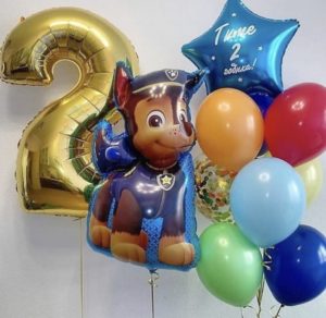 Набор воздушных шариков с фольгированной фигурой 2 года на день рождения – «Гонщик», щенячий патруль