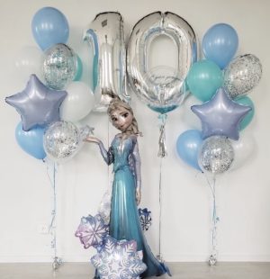Композиция из шаров и фольгированной фигуры на день рождения «Прекрасная Эльза 2»