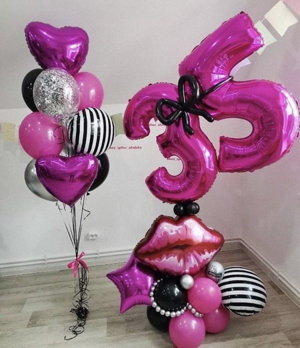 Композиция из шаров на день рождения 35 лет – «Малиновая роскошь»
