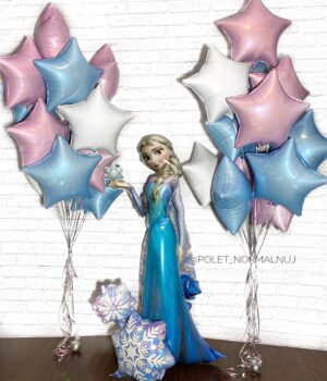 Композиция из воздушных шариков с героями мультфильма «Эльза и звезды»