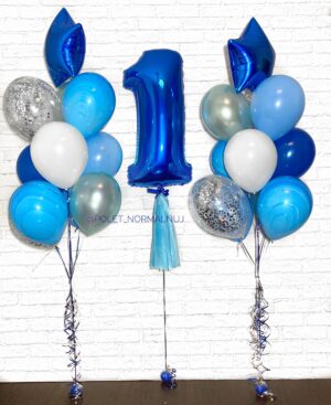 Набор шаров на день рождения детям на 1 годик «Мраморный голубой»