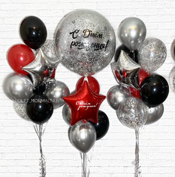 Букеты шариков и большой шар с конфетти на день рождения «Феерический сет»