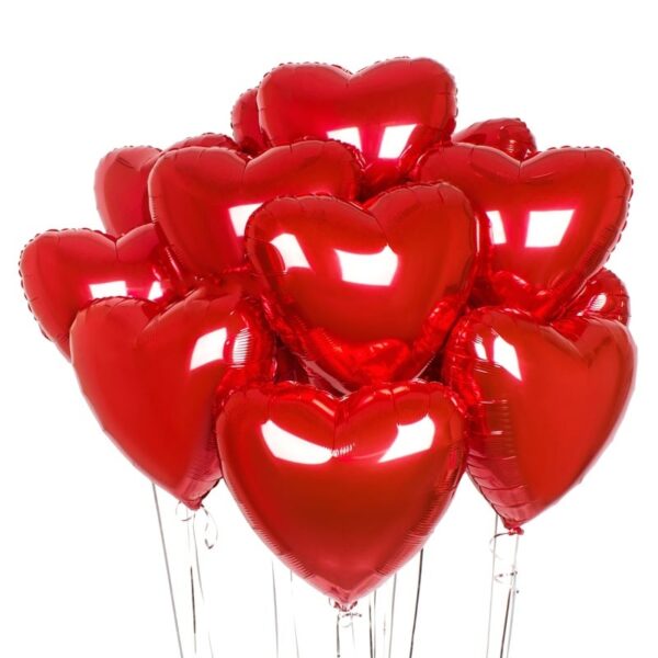 Фонтан из шаров на праздник «10 фольгированных красных сердец» 46 см