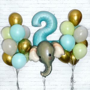 Два облака шаров и фольгированная фигура на день рождения детям «Веселый слоник»