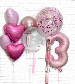 Набор шаров на день рождения 3 года – «Тройное счастье»